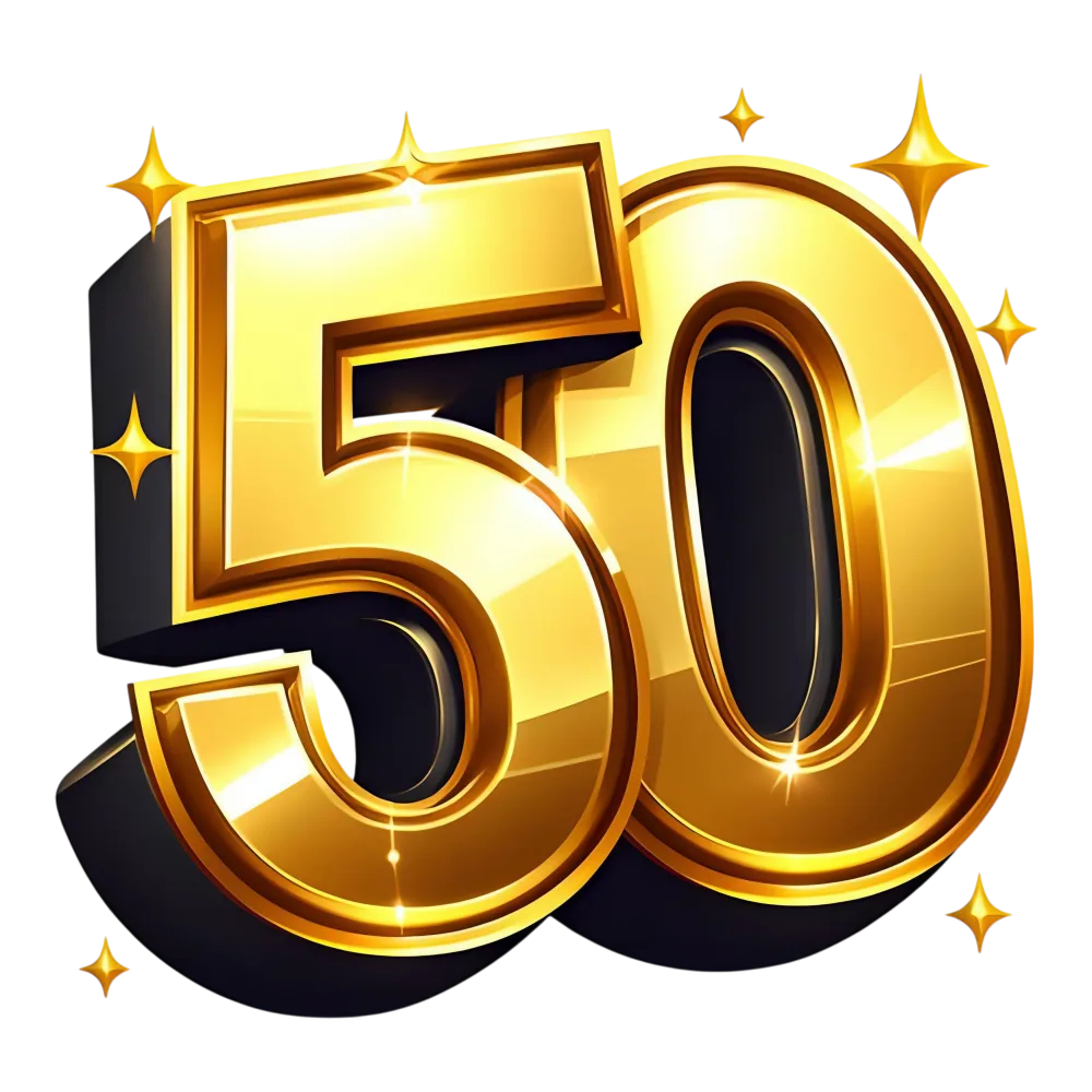 Golden 3D Number 50 with Sparkles