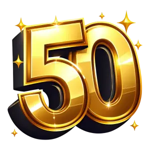 Golden 3D Number 50 with Sparkles