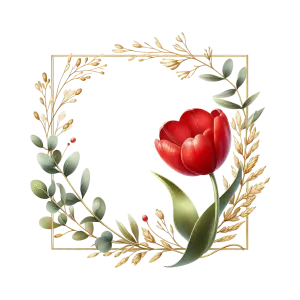 Golden Floral Frame with Red Tulip