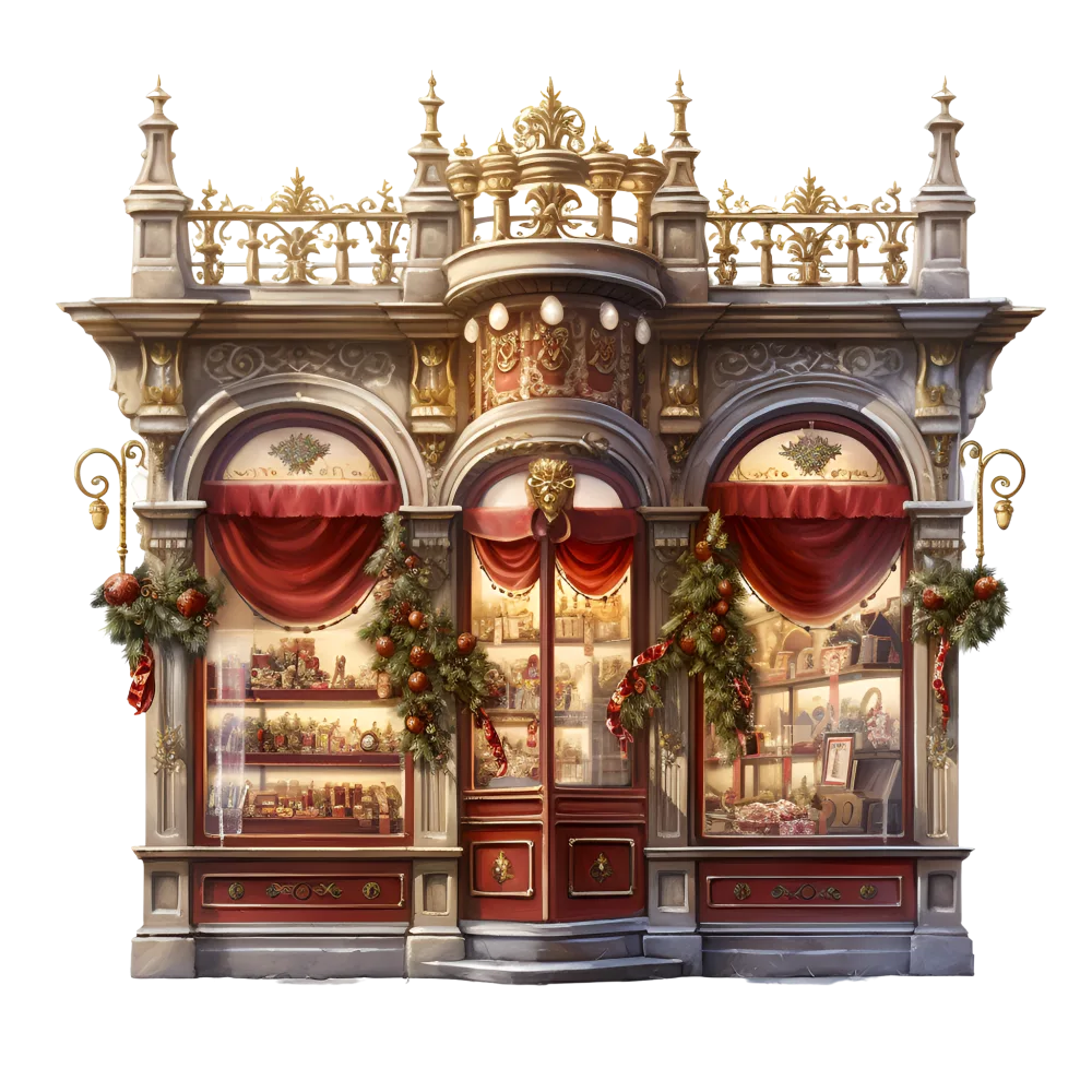 Vintage Christmas Shopfront with Holiday Decorations
