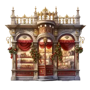 Vintage Christmas Shopfront with Holiday Decorations