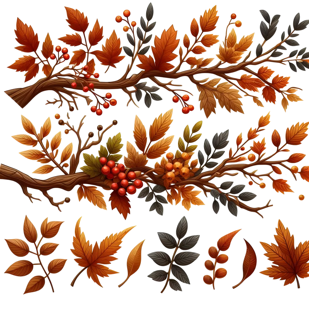 Autumn Branches and Leaves with Berries PNG