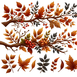 Autumn Branches and Leaves with Berries PNG