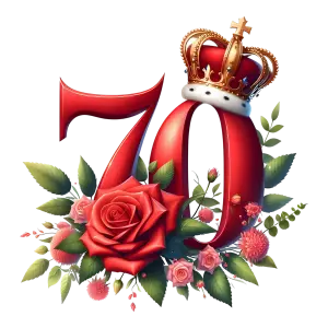 70th Anniversary Number with Crown and Red Roses