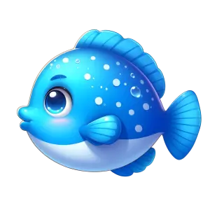 Cute Blue Cartoon Fish with Bubbles