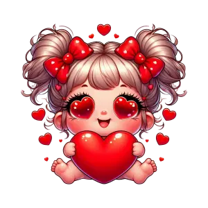 Cute Cartoon Baby Holding Heart with Heart-Shaped Eyes