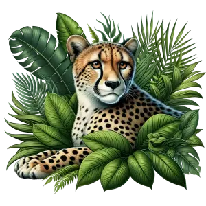 Cheetah Resting in Tropical Greenery