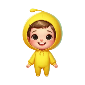 Cute Baby Character in Yellow Onesie Costume
