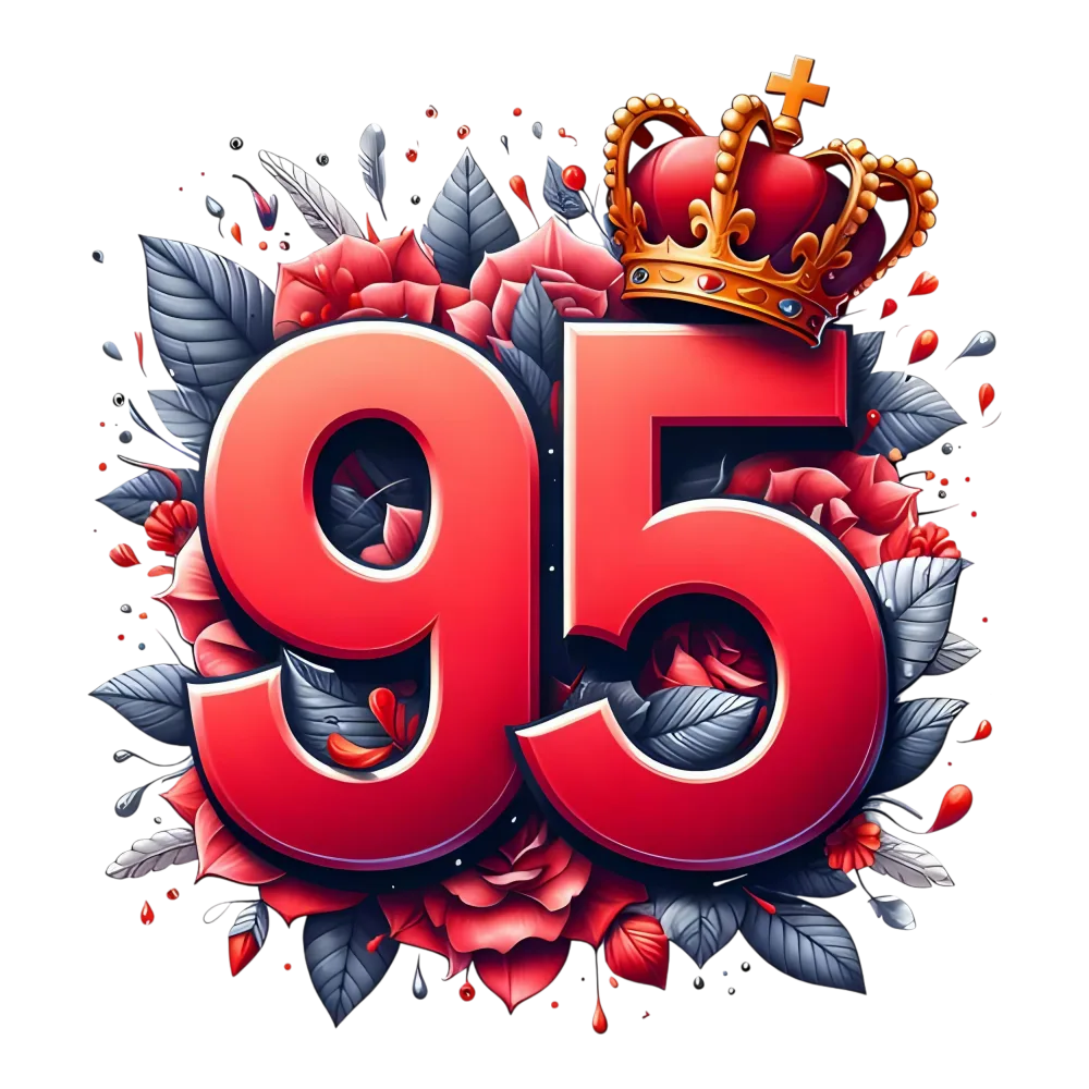 Decorative Number 95 with Crown and Floral Design
