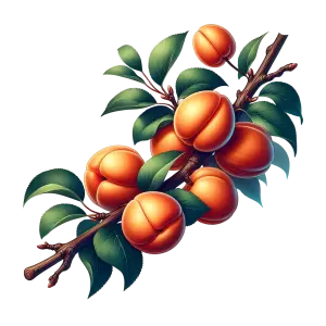 Branch of ripe apricots with green leaves