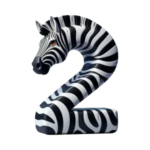 Number 2 Designed as a Zebra with Black and White Stripes