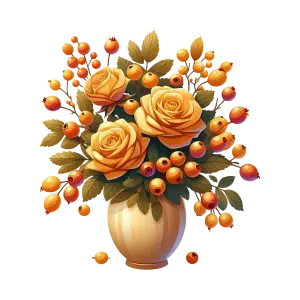 Yellow Rose Bouquet with Orange Berries in Vase