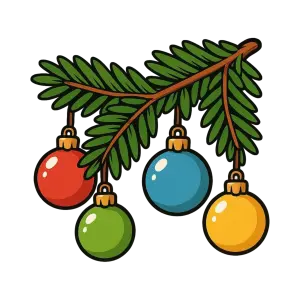 Vintage Christmas Tree Branch with Colorful Baubles