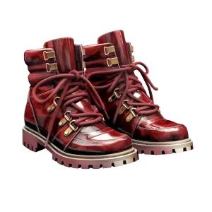 Glossy Dark Red Hiking Boots with Thick Soles