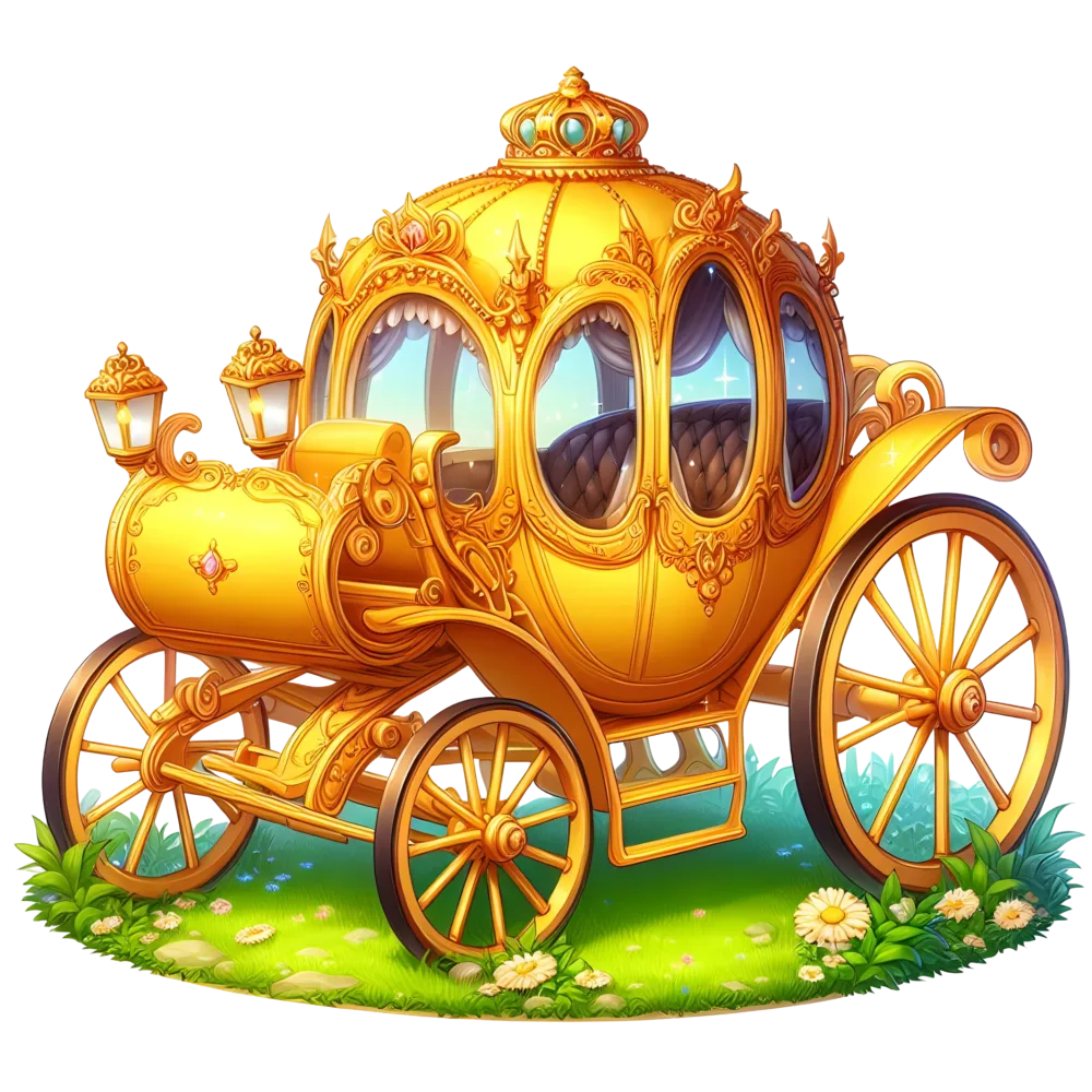 Ornate Golden Fairy Tale Carriage with Floral Base