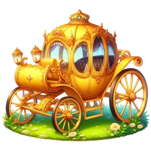 Ornate Golden Fairy Tale Carriage with Floral Base