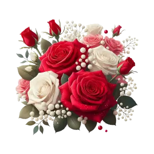 Red and White Rose Bouquet with Baby's Breath