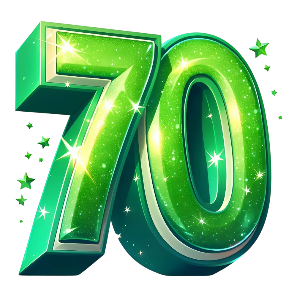 Shiny Green Number 70 with Sparkling Stars