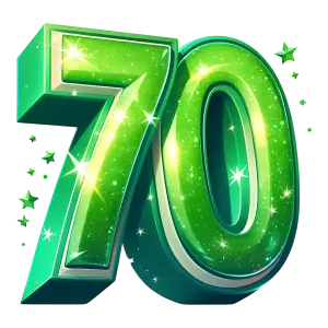Shiny Green Number 70 with Sparkling Stars