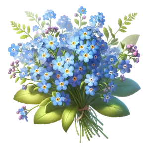 Bouquet of Blue Forget-Me-Not Flowers with Green Leaves