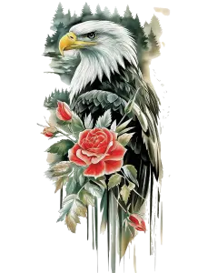 Eagle with Red Roses and Pine Trees Artwork