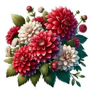 Red and White Dahlia Flowers Bouquet PNG