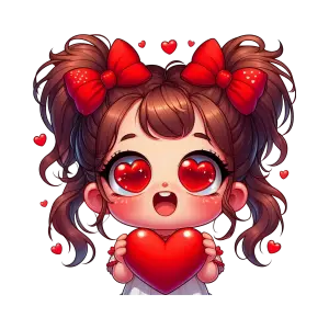 Cute Anime Girl with Heart Eyes Holding Red Heart