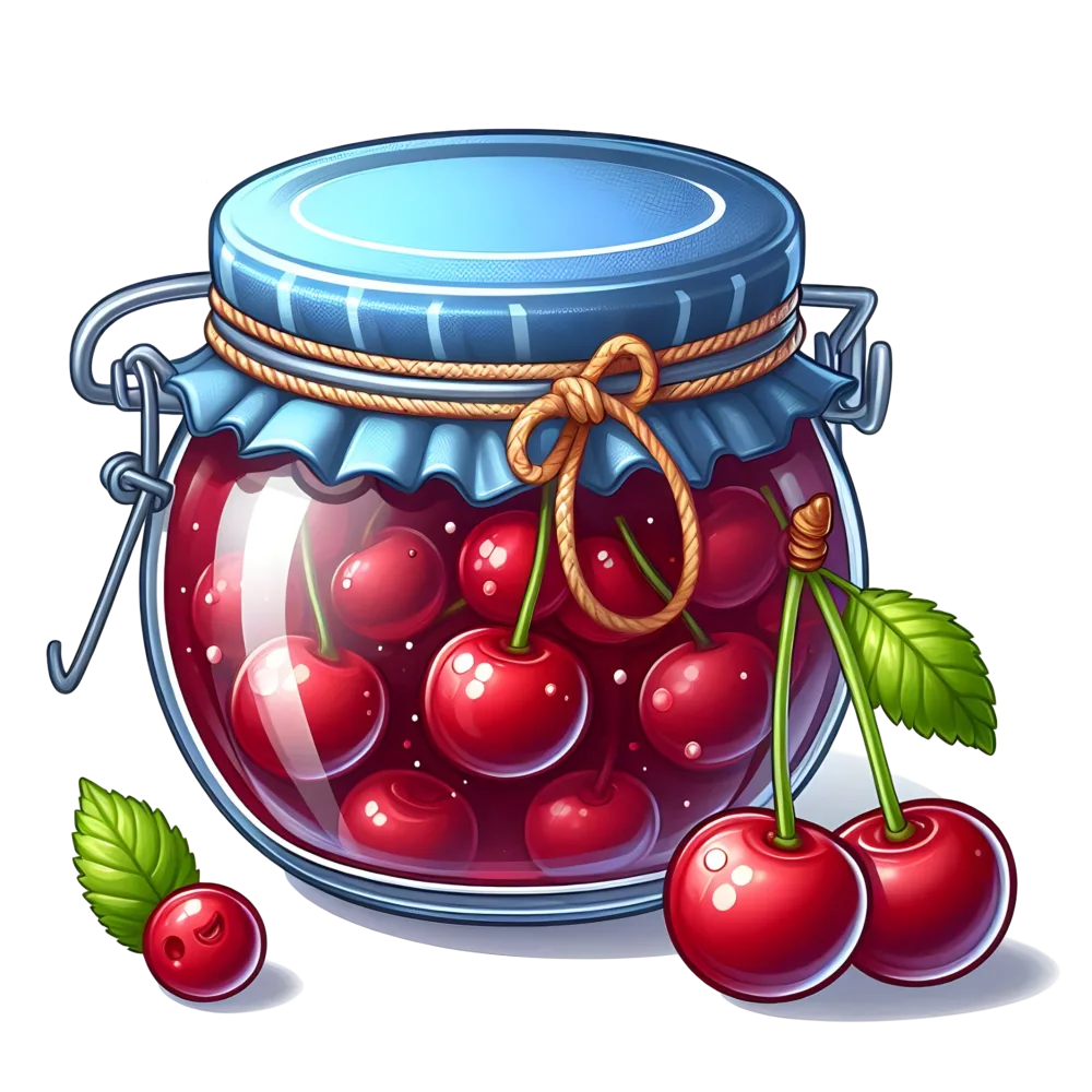Jar of Cherry Jam with Fresh Cherries
